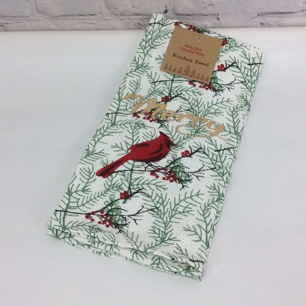 Merry Cardinal 3 Pc Kitchen Set Holiday Dish Towel/Pot Holder/Oven Mitt NWT